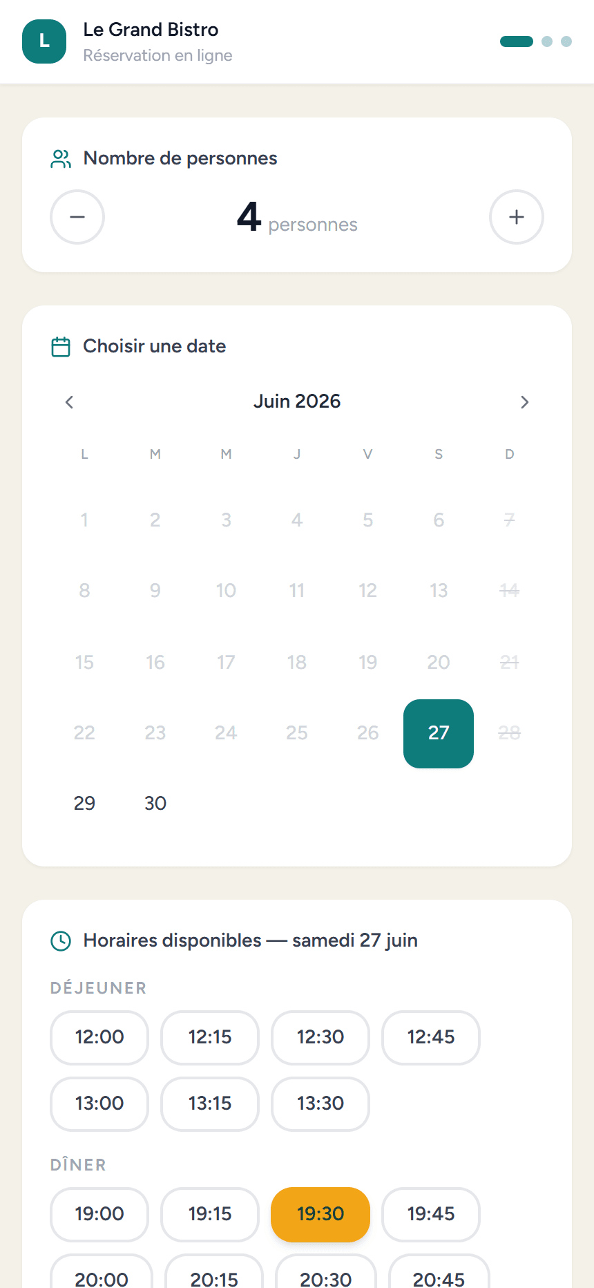 Réservation en ligne — widget client