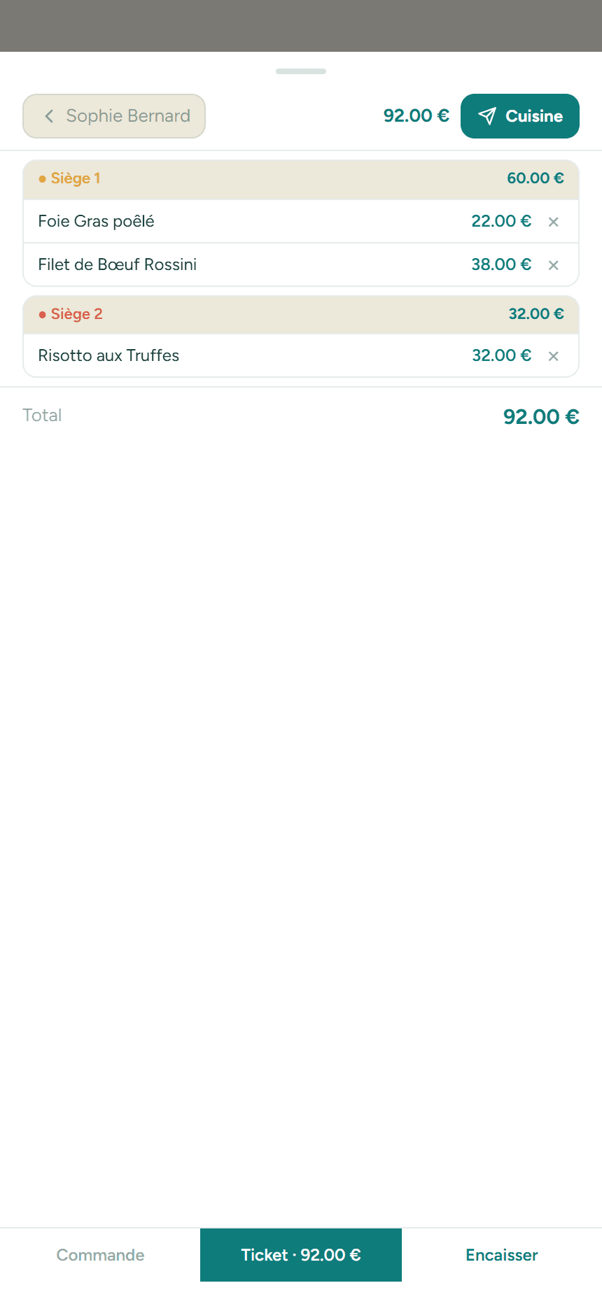 Ticket ventilé par siège